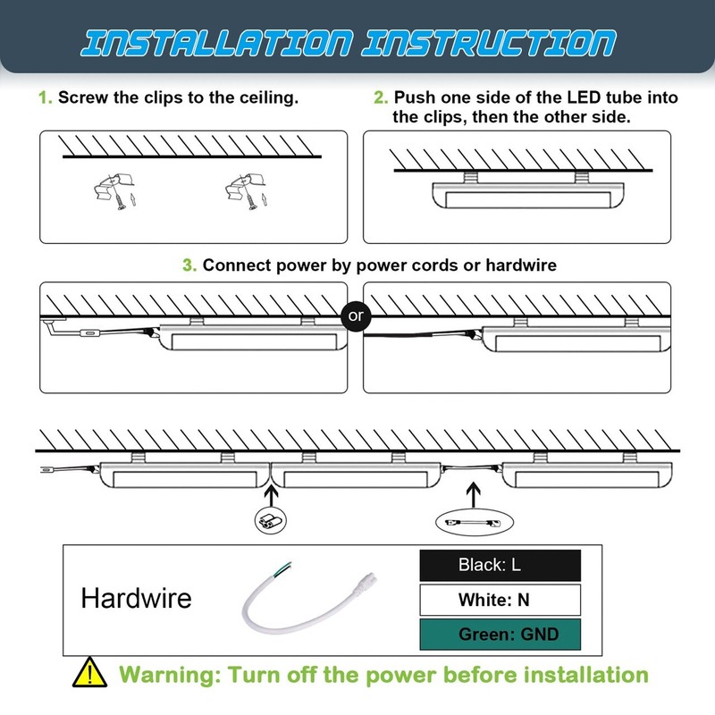 6 Pack 4FT T8 LED Shop Light Integrated Fixture Tube 40W High Output Clear 6000K gallery