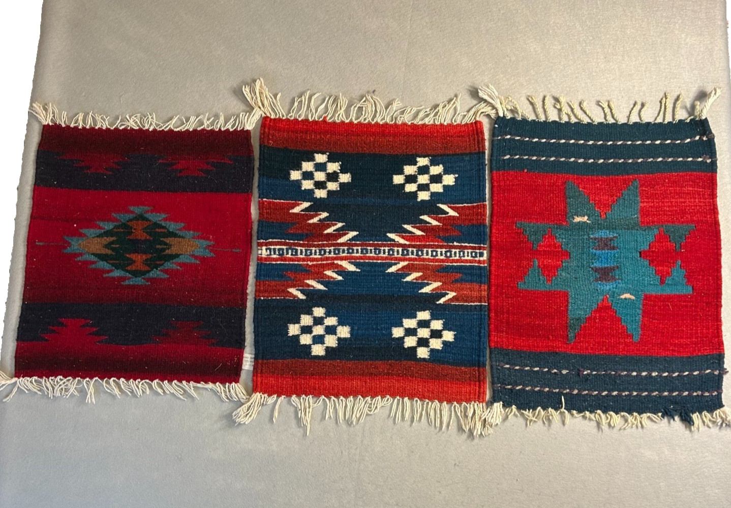 3 Vintage Wool Aztec Southwest Placemats Rugs 15"x19" (varies) Western Decor gallery