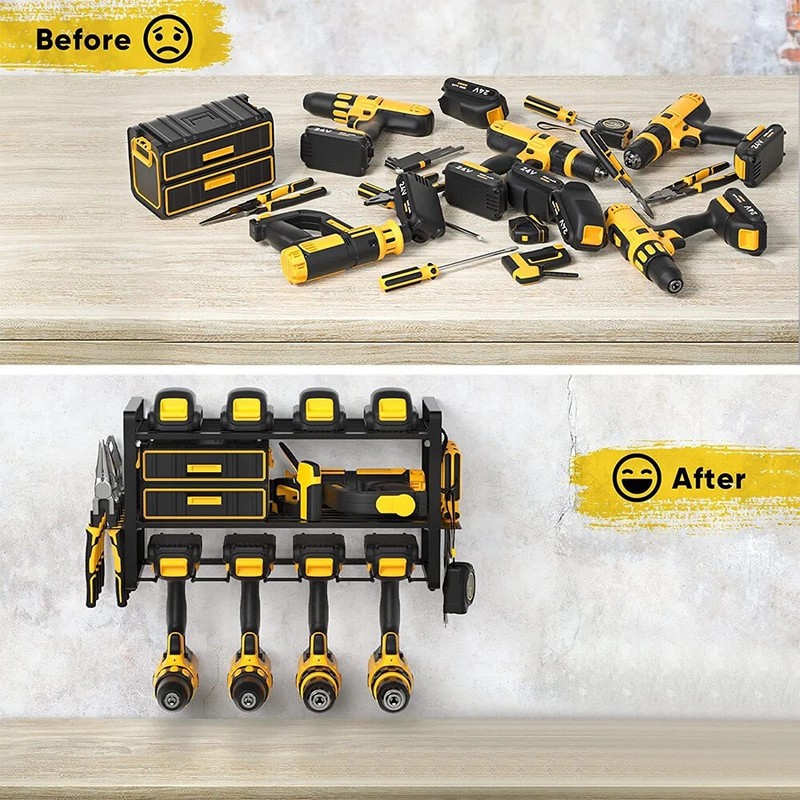 3Tiers Wall Mount Electric Drill Tool Storage Rack Power Tool Organizer w/4 Slot gallery