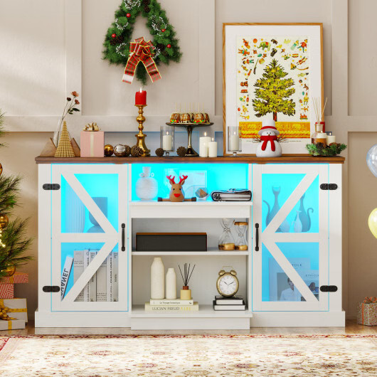 59 Inches Media Console Table with 3-Level Shelves and 22 Dynamic Modes-White gallery