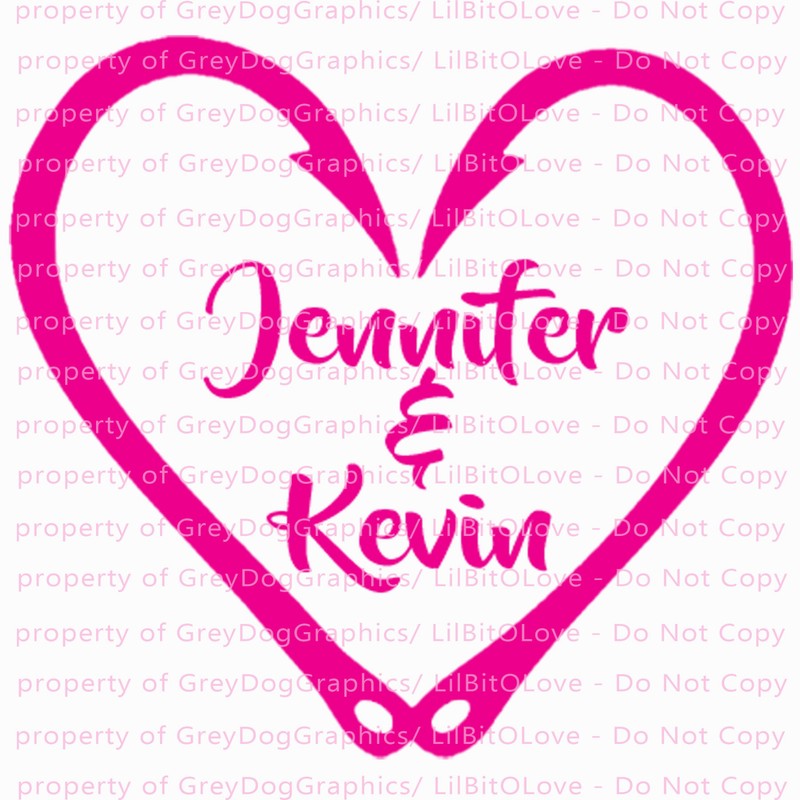 Custom Fish Hook Heart Personalized with Couple's Names Vinyl Decal Sticker gallery