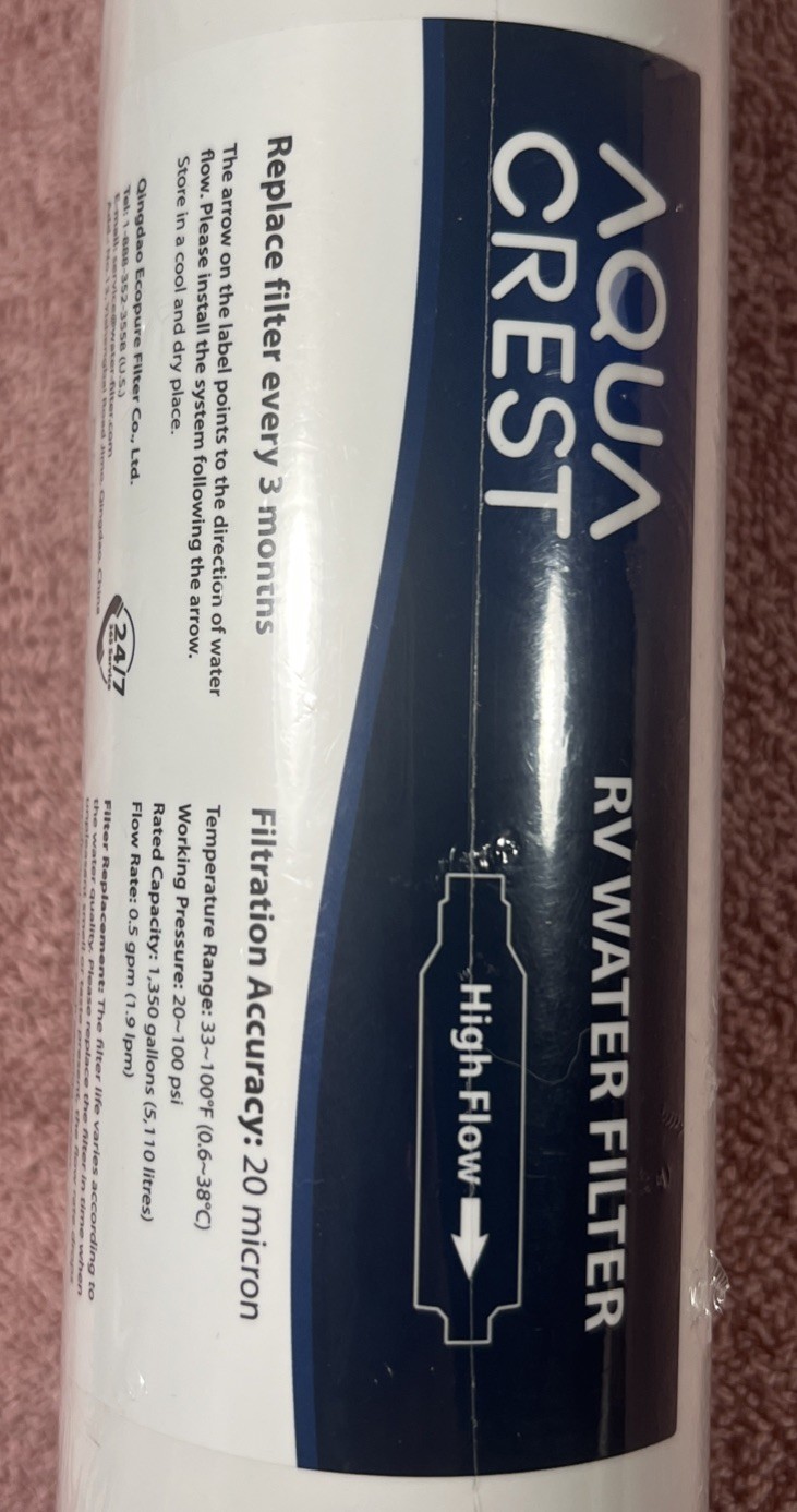 Aqua Crest RV Inline Water Filter 20 Micron 3 Month High Flow Filter gallery