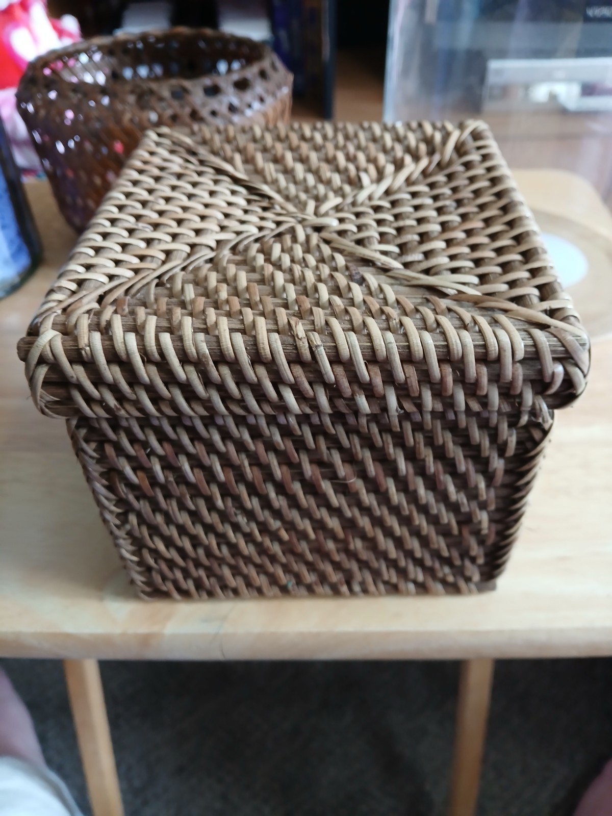 Rattan Box Storage Baskets with Lid Handwoven Round Woven gallery