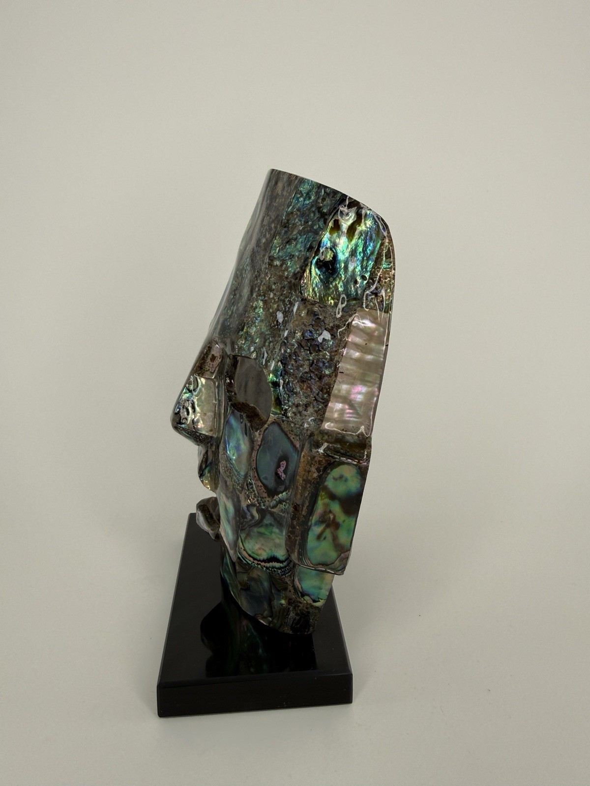 Abalone Shell Mosaic Tribal Mask Sculpture On Stand Iridescent Art Decor gallery