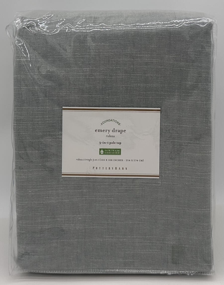 Pottery Barn Emery Linen Poletop Drape Curtain (1) 100 x 108 ~ Blue Dawn gallery