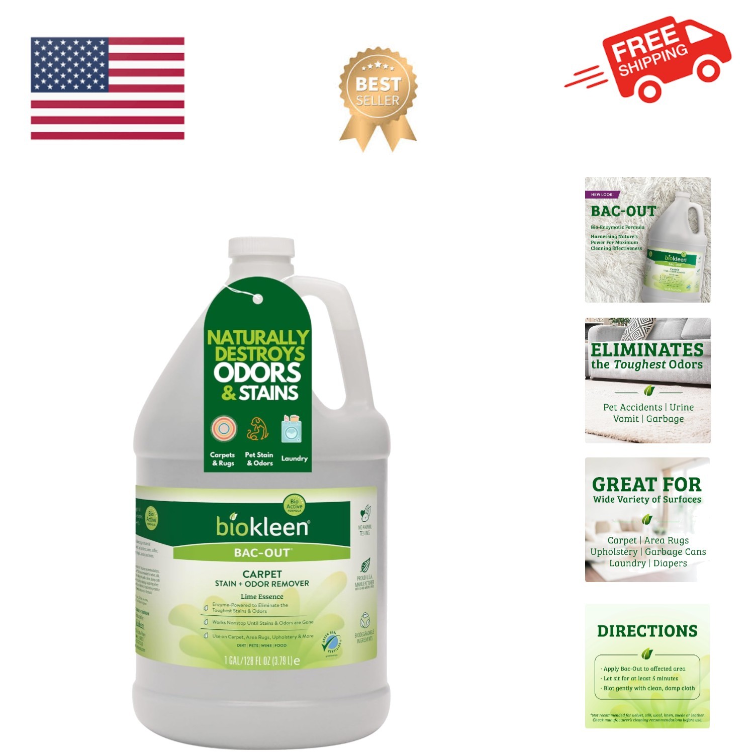 Bac-Out Stain Remover for Clothes & Carpet - 128 Ounce - Enzyme, Destroys Sta... gallery