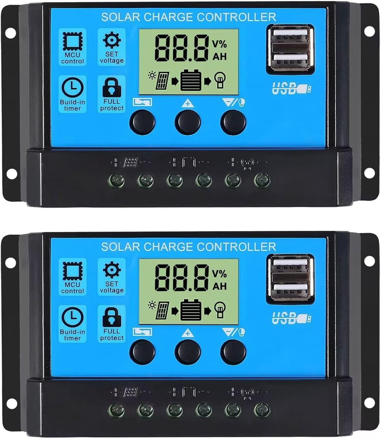 2pc 30A Solar Panel Battery Charge Controller 12V/24V LCD Regulator Dual USB gallery