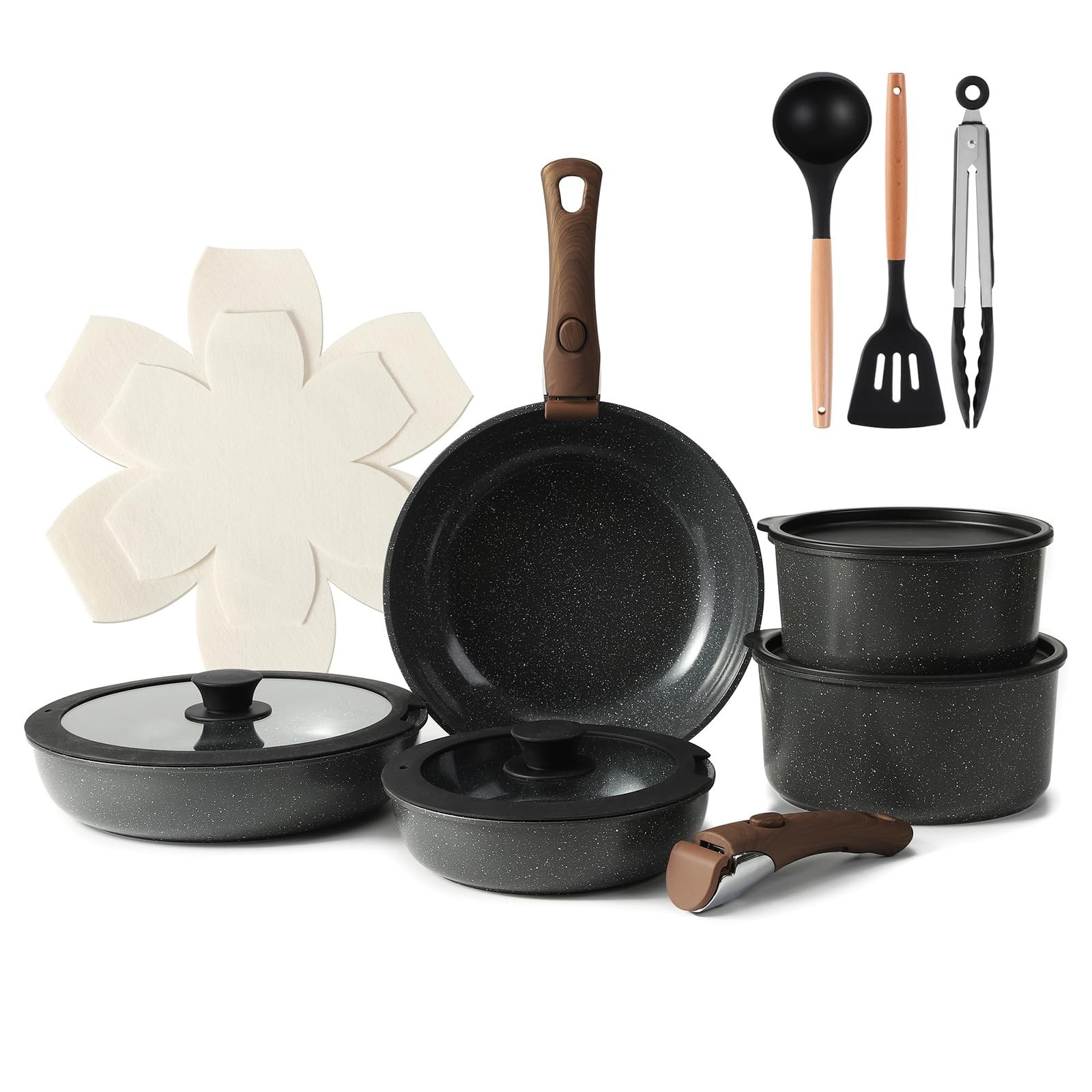 15PCS Ceramic Cookware Sets Detachable Handle Pots and Pans Set Non Stick (Bl... gallery