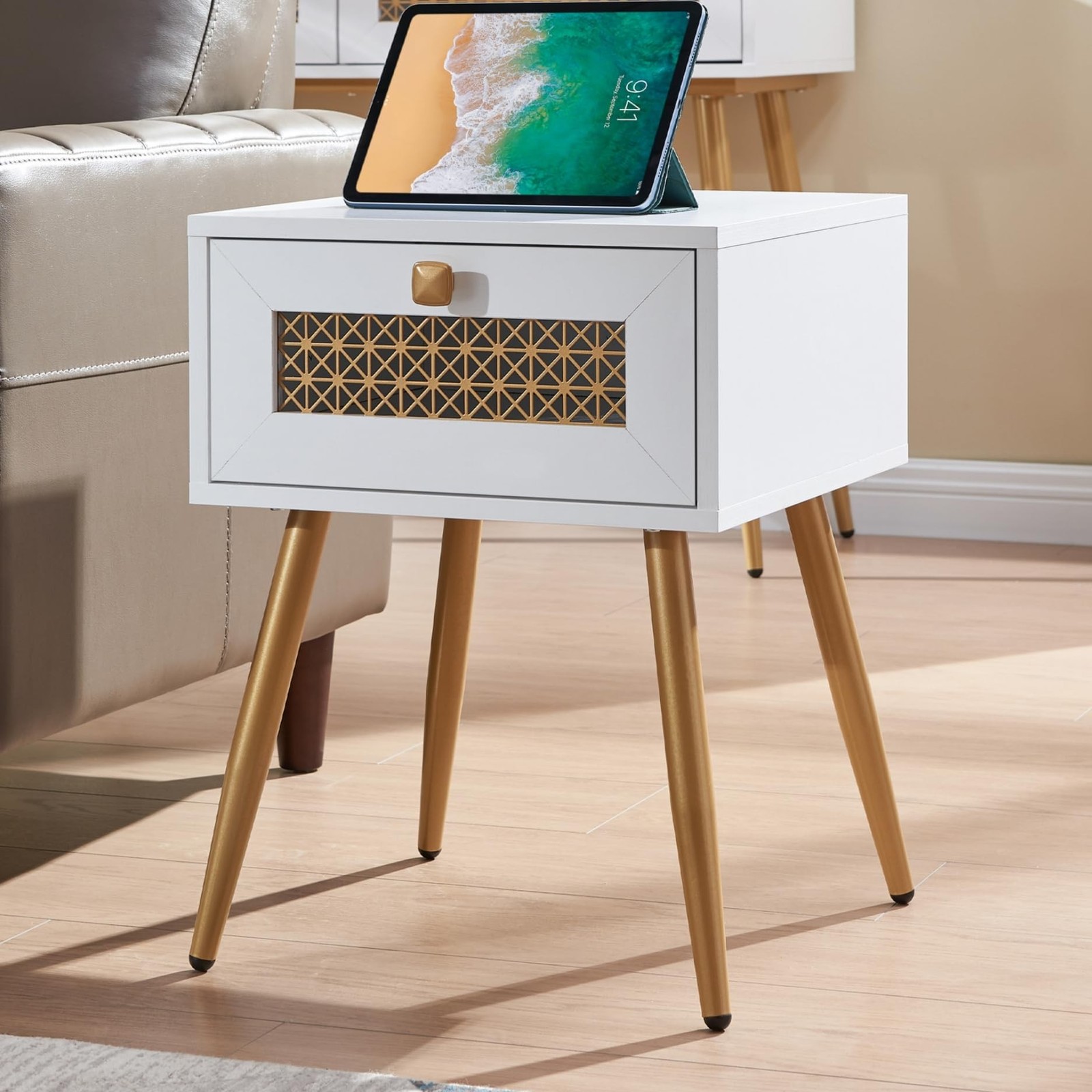 Modern Style Side Table, End Table with Drawer for Living Room, Square Wooden... gallery