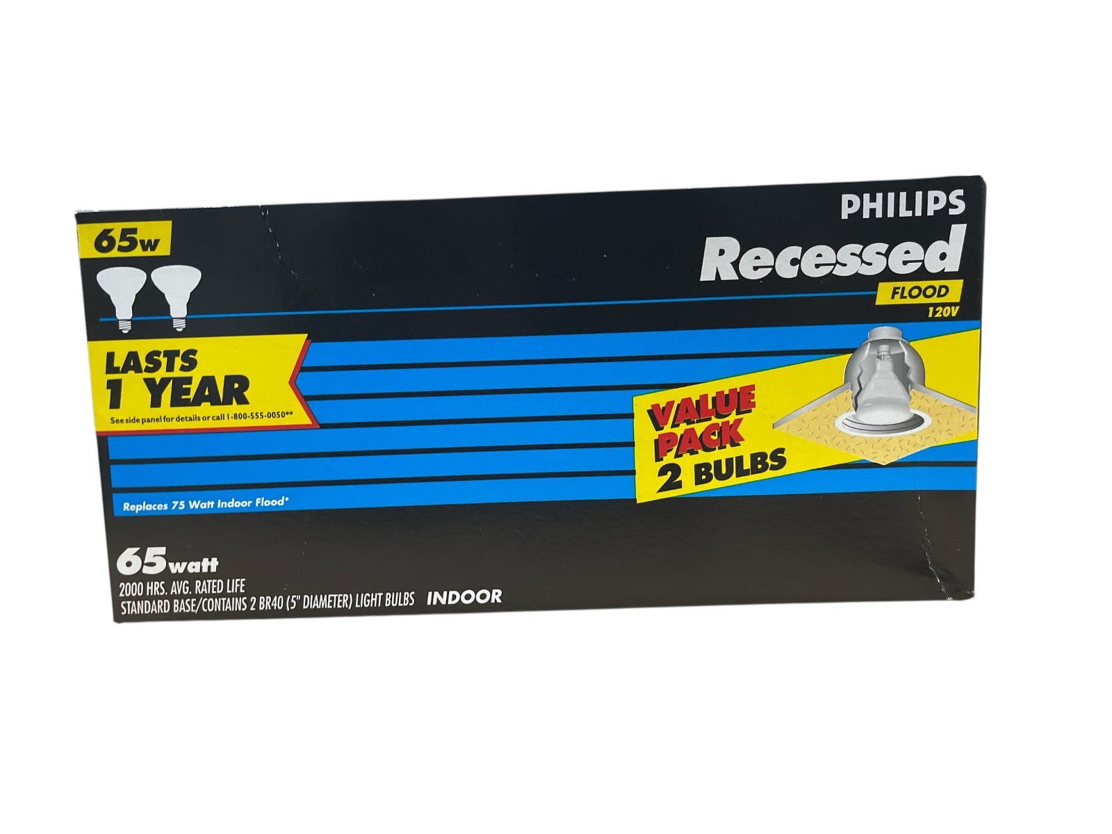 2 Philips Recessed Flood Lamps 65BR40 Indoor 65 Watt 130V 2000Hrs gallery