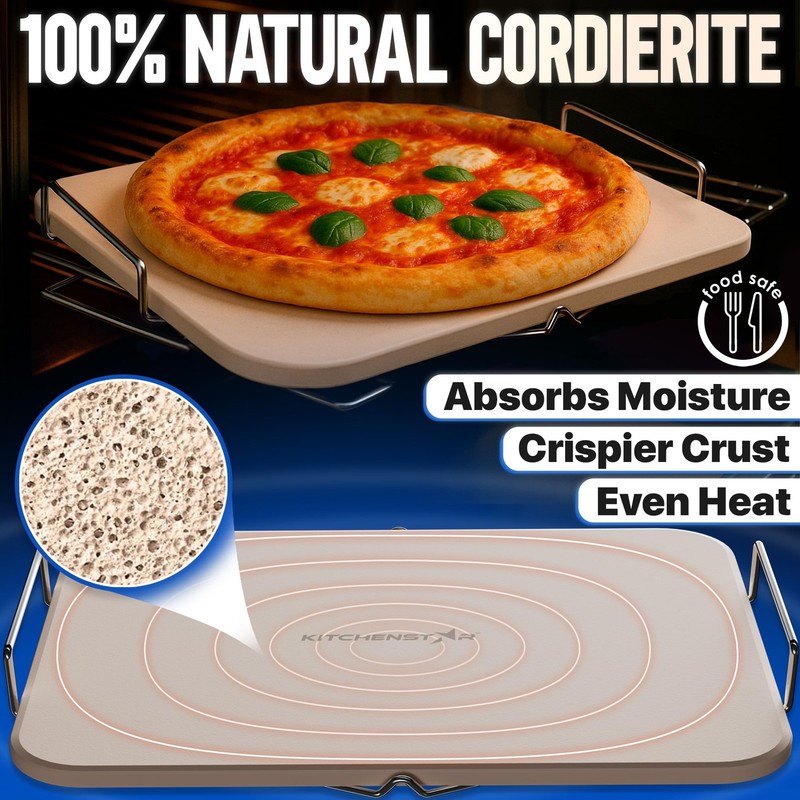 15x12 Inch Rectangular Cordierite Pizza Stone Handles Rack Scraper Set gallery