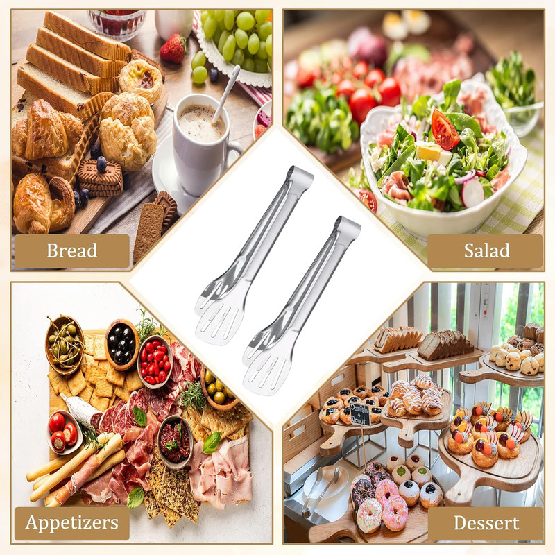 6 pinzas para servir, pinzas para buffet de 7 pulgadas, acero inoxidable gallery