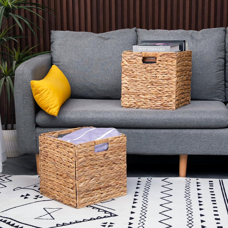Wicker Storage Basket Foldable Hyacinth Storage Box Set of 2, 12X12X12 Inch - Ha gallery