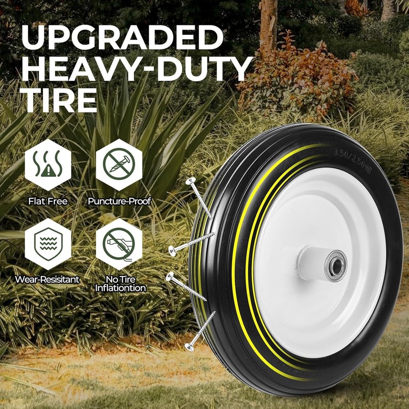 13" 3.50-8" Solid Flat Free Tires and Wheels 1 Pack, Rubber Tire Replacement ... gallery