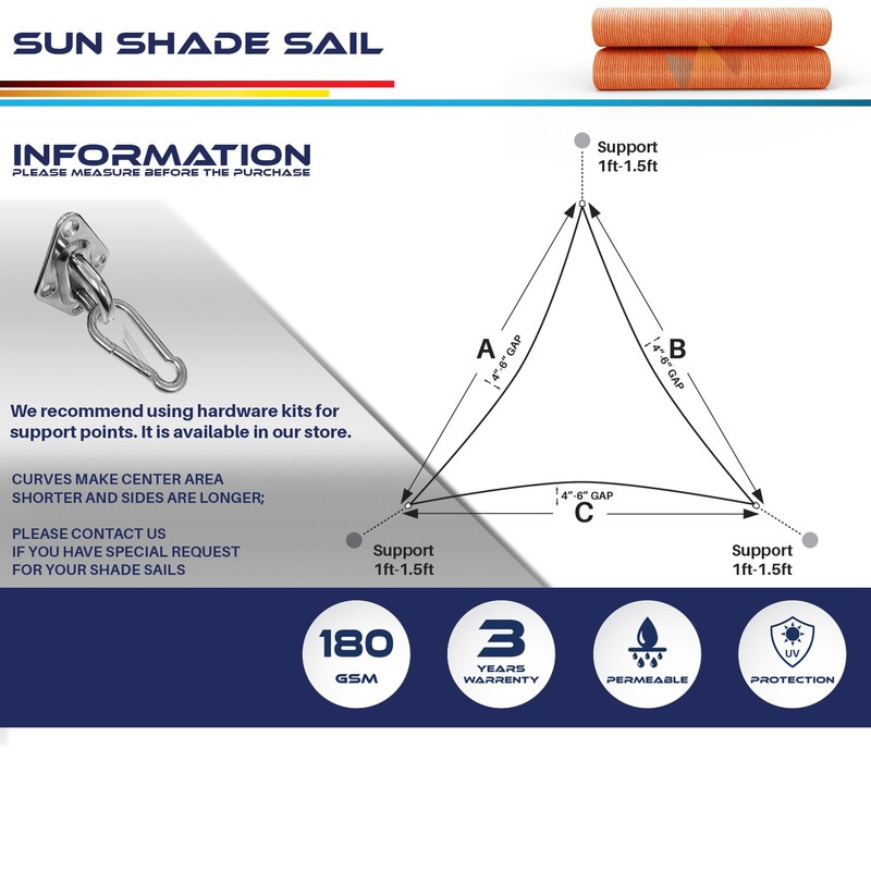 2-28ft orange Equilateral triangle Sun Shade Sail Pool Patio Deck Canopy Awning gallery