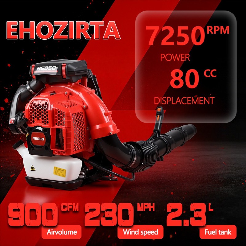 Gas Backpack Leaf Blower 80cc 900CFM 3.5kw 2.3L Fuel Tank Yard Commercial gallery
