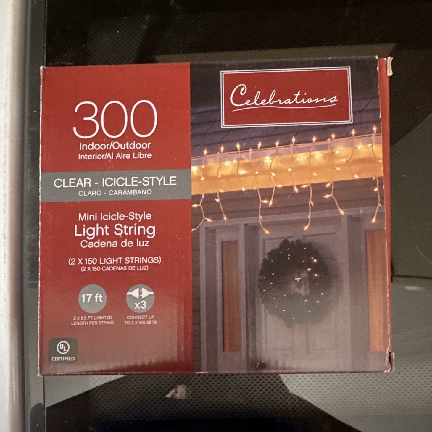 Celebrations 300 Clear Icicle String Lights 17 ft Connectable gallery