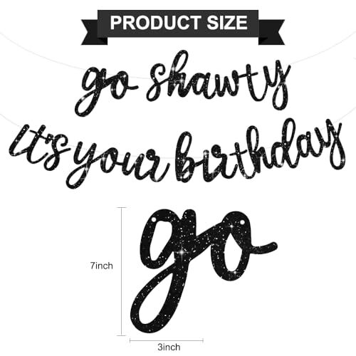 Go Shawty It's Your Birthday Banner - NO DIY - Hip Hop Theme Glitter Black gallery