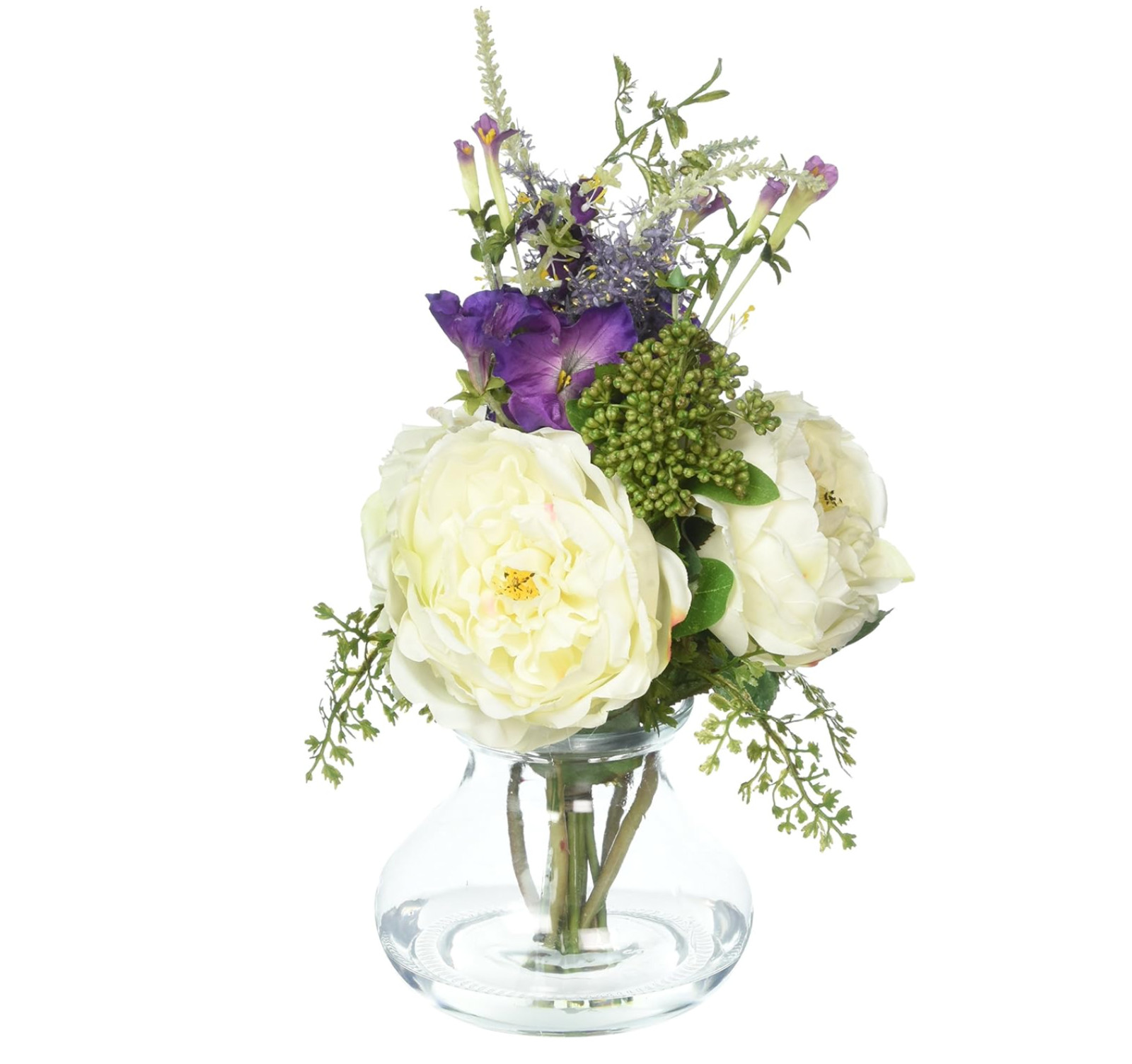 NEARLY NATURAL WHITE ARTIFICIAL ROSE FLOWER BOUQUET IN VASE CENTERPIECE 15" NEW gallery