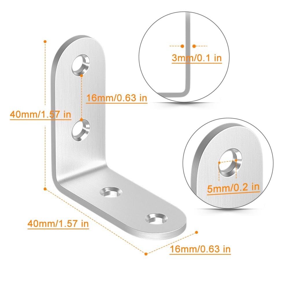 20 Pcs L Bracket Stainless Steel Corner Brace 1.57 x 1.57 inch Right Angle L ... gallery