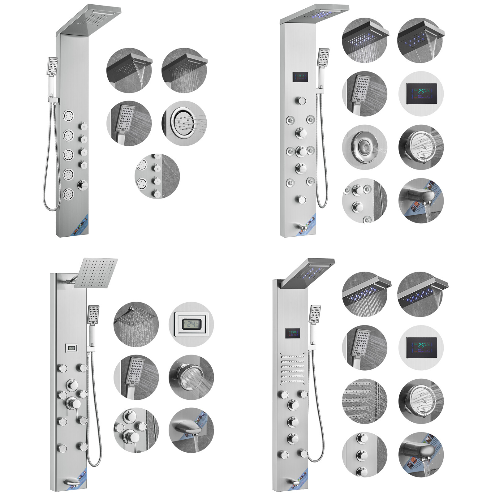 VEVOR Shower Panel Tower Massage System Rain&Waterfall Body Jets Stainless Steel gallery