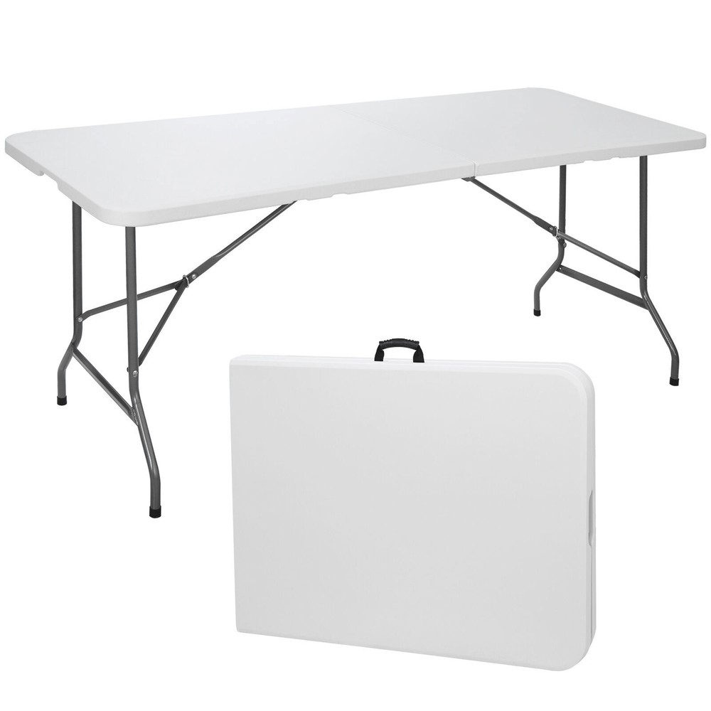 Rectangular Plastic 6 Ft Folding Table Dining Picnic Camp W/Handle 220lbs White