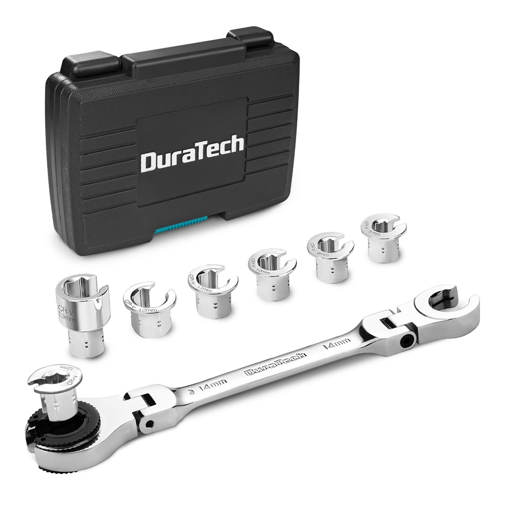 DURATECH 7-In-1 Ratcheting Wrench Set Metric 8-14mm Open Flex-head Tubing Wrench gallery