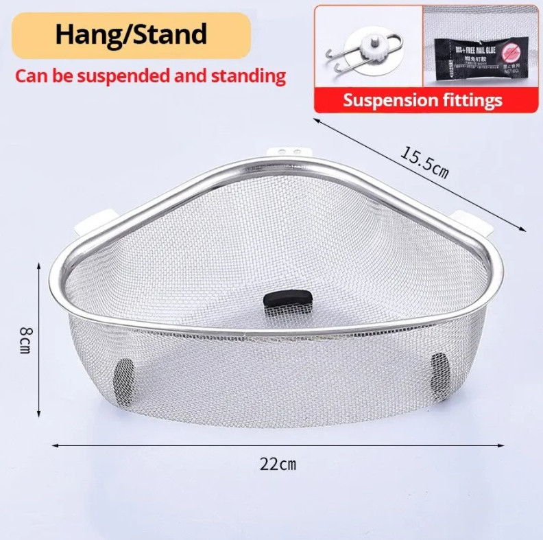 1pc Stainless Steel Triangle Sink Drain Basket Residue Filter Organizer - NEW gallery