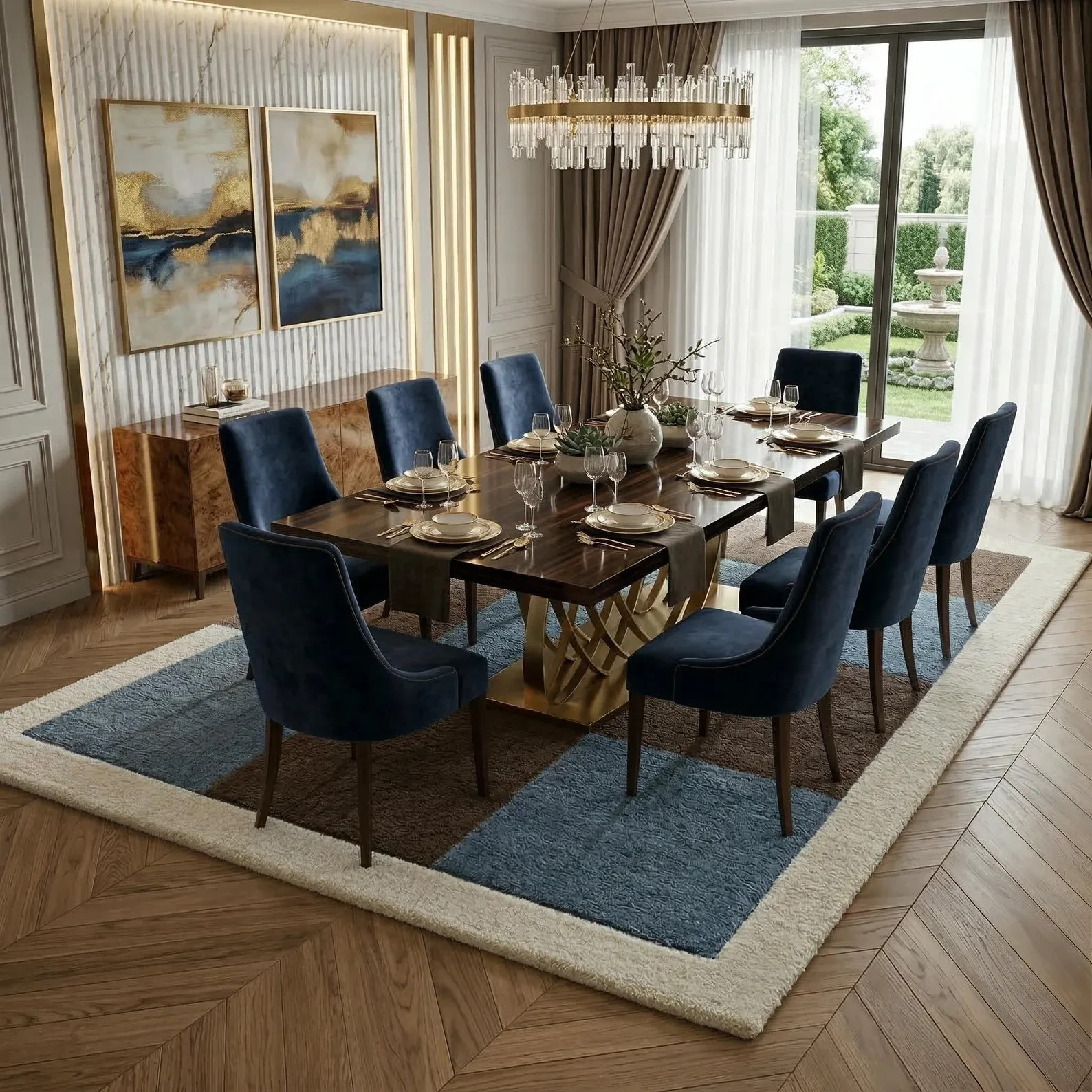 Hand Tufted Wool Rug: Modern Geometric Checkered Blue Brown handmade Area Carpet gallery