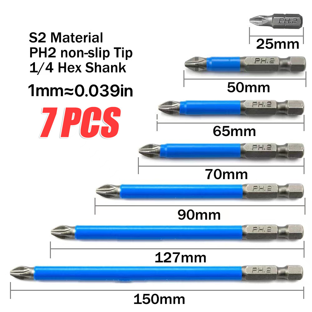 7x Magnetic Anti-Slip PH2 Impact Driver Phillips Screwdriver Drill Bit Tool Set gallery