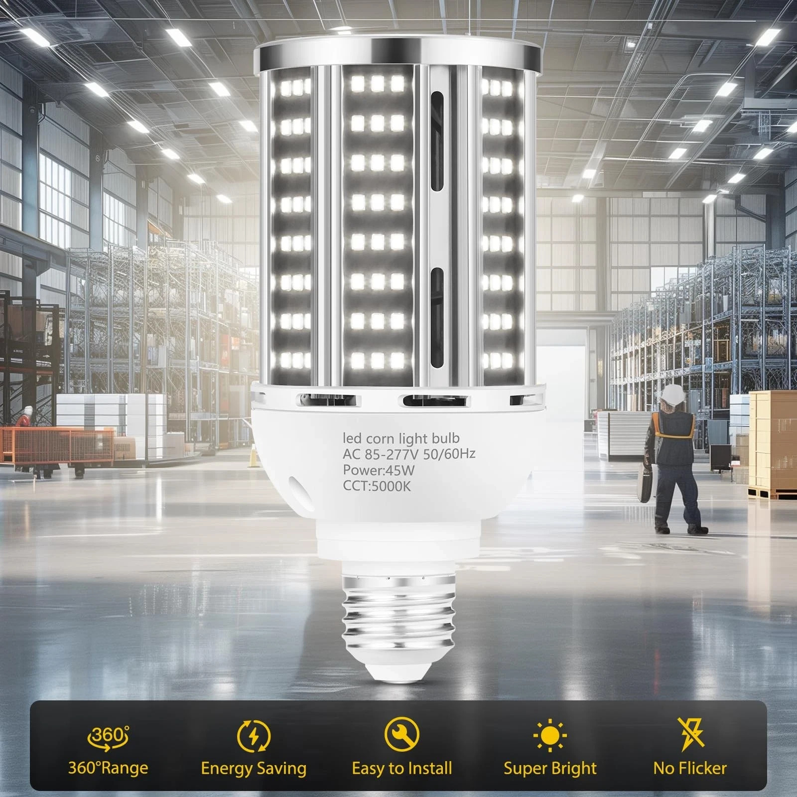 45W LED Corn Light Bulb 2 pack,400W Equivalent 5000K Commercial Daylight E26/... gallery