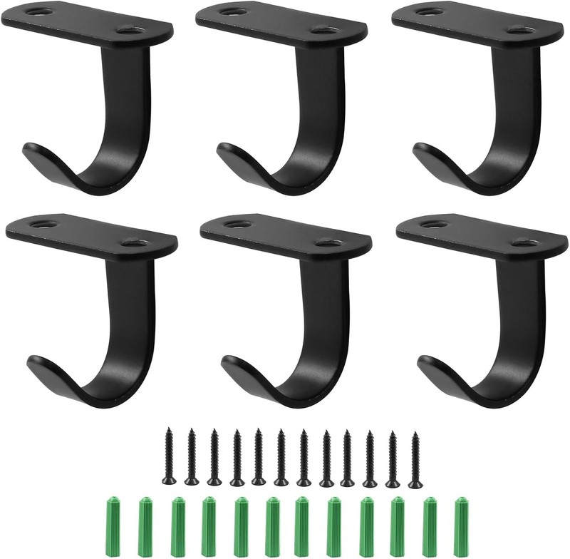6 Pack Black Screw Mounted Ceiling Hooks, Heavy Duty Under-Shelf Coat Hook, gallery