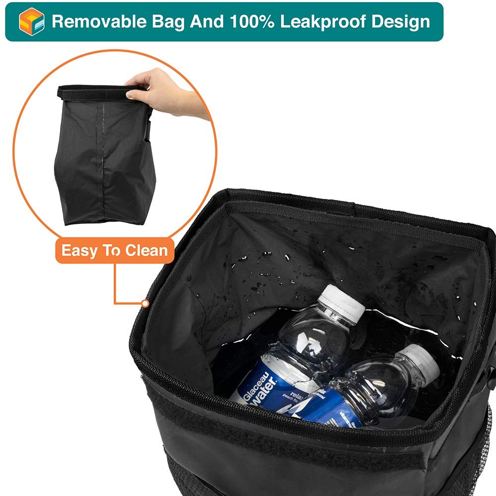 SUN CUBE Waterproof Car Trash Can with Lid, Mesh Pockets | One Size, Black gallery
