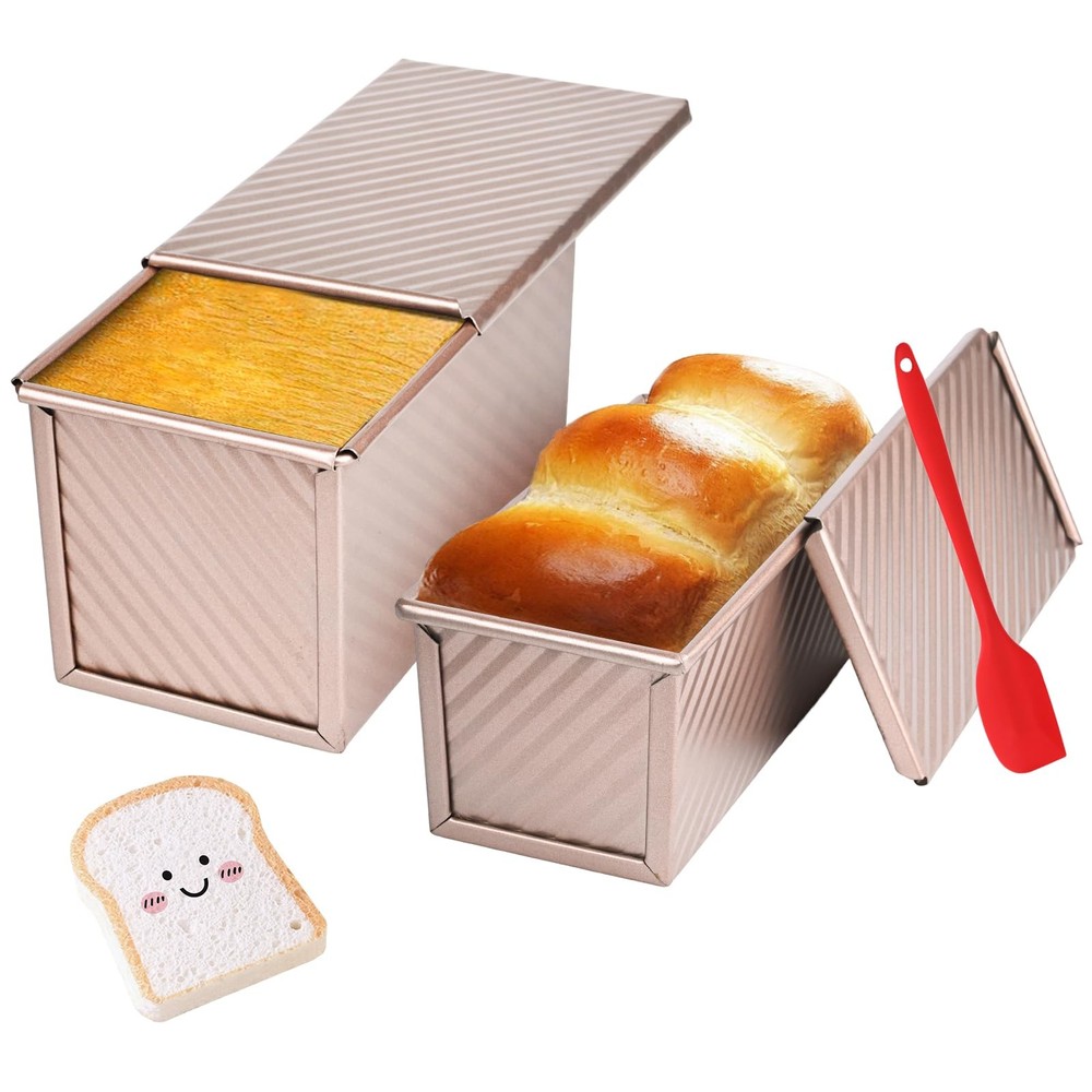 2 Pack Pullman Loaf Pan with Lid 1 Lb/0.5 Lb Dough Capacity for Homemade Bread
