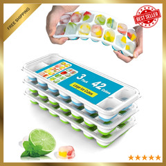 3 Pack Ice Cube Trays with Lids, Flexible Silicone Bottom for Easy Release, Stac