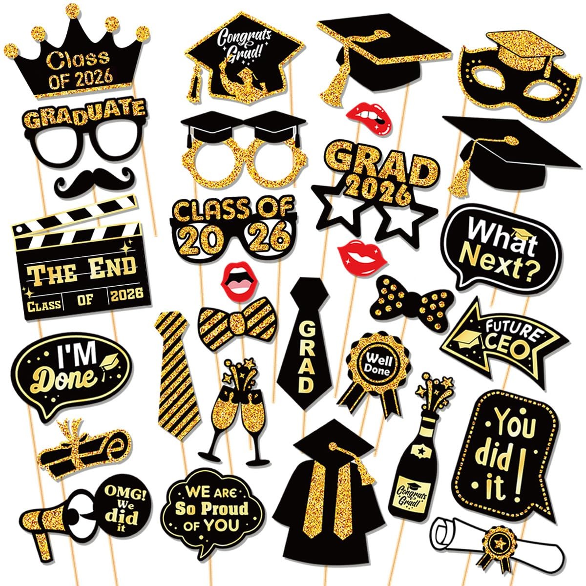 30 Pcs Graduation Photo Booth Props 2026,Grad Party Supplies for College,... gallery