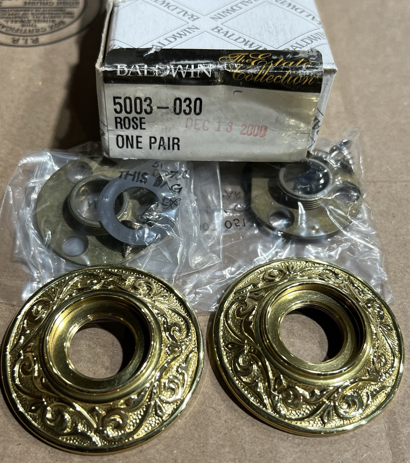Baldwin Estate Rose 5003-030 Polished Brass Finish Pair (2) Handle Trim Ring NOS gallery