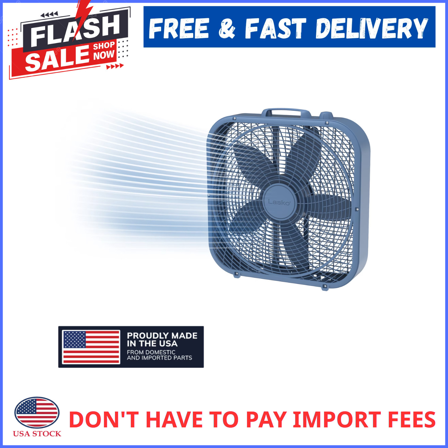 Lasko 20" Box Fan Weather Resistant Motor Portable Floor Window Cooling 3 Speed gallery