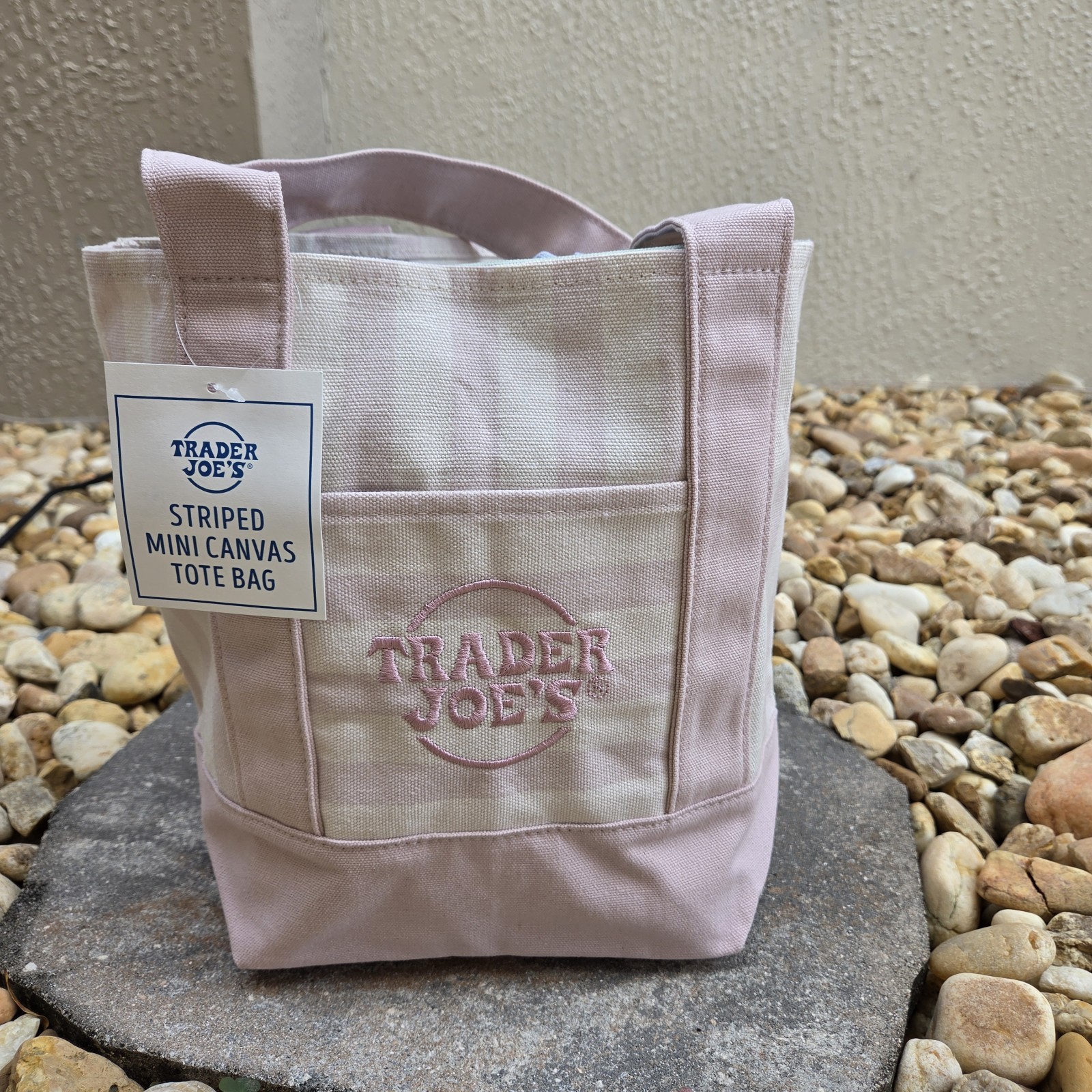 Trader Joe's Limited Mini Canvas Pastel Striped Tote Bag 2026 Pink gallery