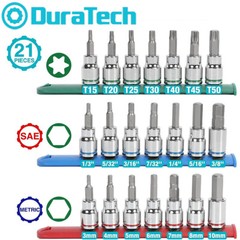 DURATECH 21PC Bit Socket Set 3/8” Drive Torx Allen Bit Socket S2 Bit Metric SAE