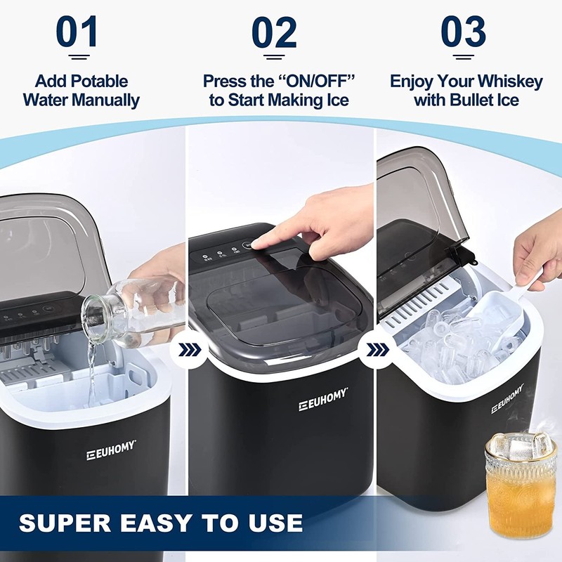 Euhomy Ice Maker Machine Countertop with Handle 26lbs/24H 9 Bullet Ice Cubes ... gallery