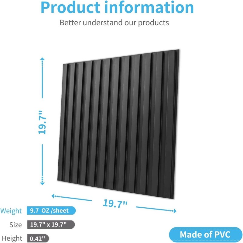 Versatile Black PVC 3D Slat Wall Panel Pack - 12 Tiles, 32 Sq.Ft. Coverage gallery