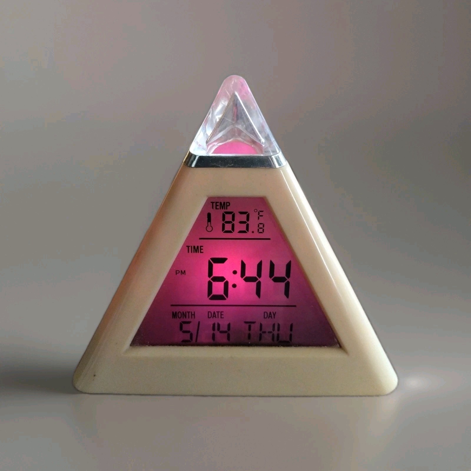 Pyramid LED Clock Color Changing Back Ambient Night Light Alarm Temperature Date gallery