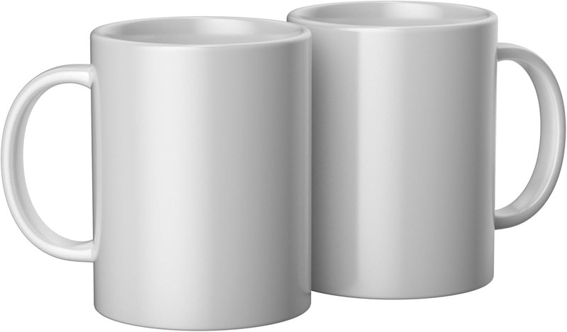 Slanted-Edge Plain Mugs, Ceramic Coated, Set of 2, White gallery