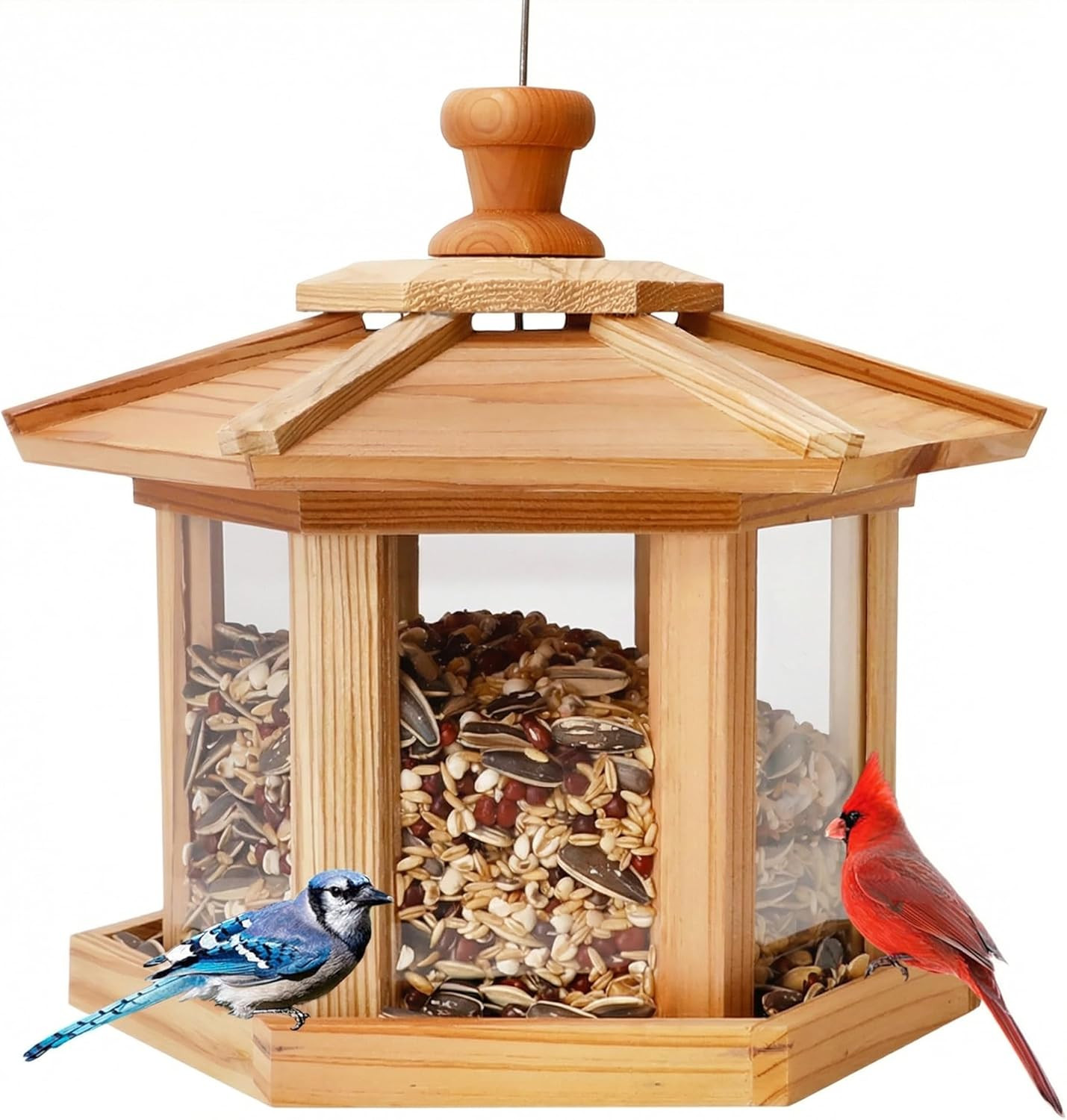 Solution4Patio Bird Feeder for Outdoors - USA Cedar Hexagon Gazebo Bird Feeders gallery