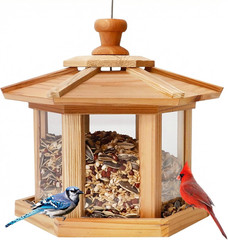 Solution4Patio Bird Feeder for Outdoors – USA Cedar Hexagon Gazebo Bird Feeders