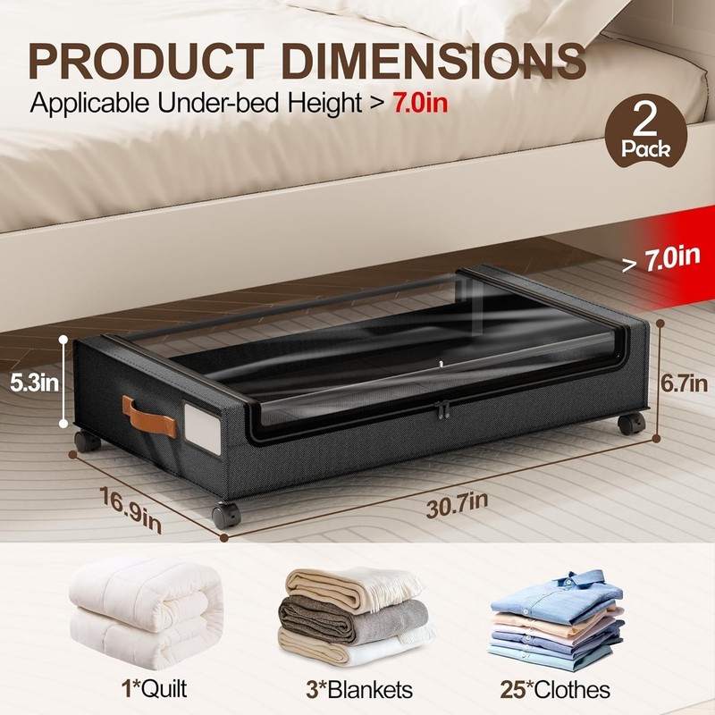 Under Bed Storage W/ Wheels 2 Pack Under Bed Storage Containers W/ Clear Lid XXL gallery