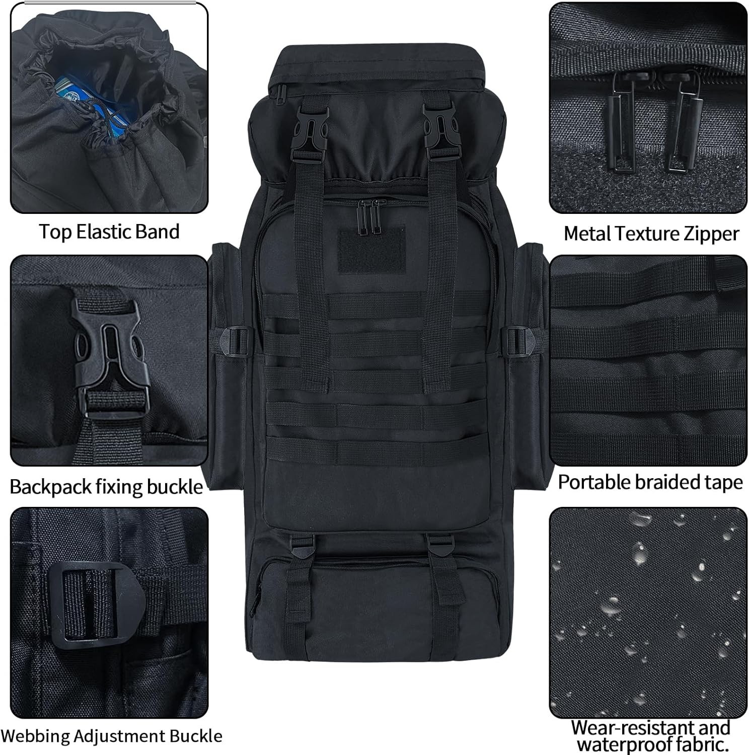 Spacious 80L Waterproof Daypack - Comfortable Travel Backpack with Molle System 5