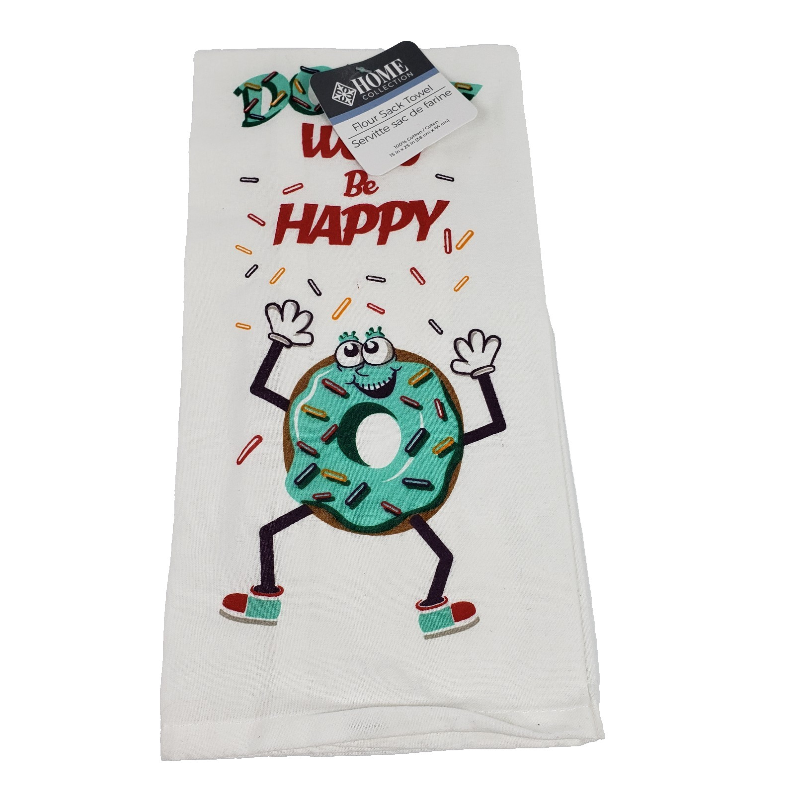 Home Collection Donut Worry Be Happy 15x25 In Cotton Graphic Flour Sack Towel gallery