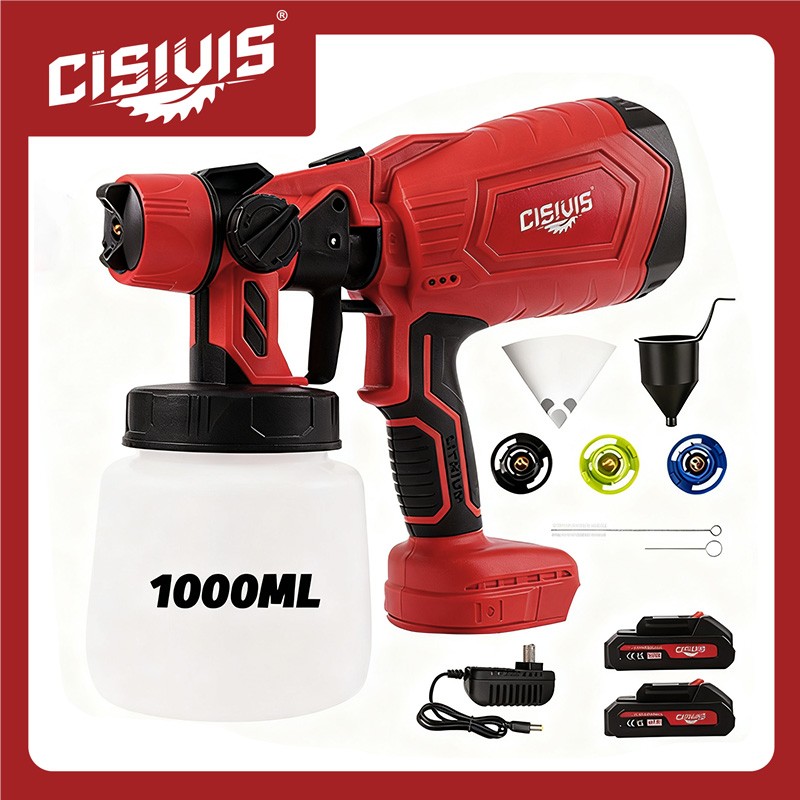 Cordless Paint Sprayer 1000ML HVLP Spray Paint Gun With 2 Batteries For DIY Work gallery